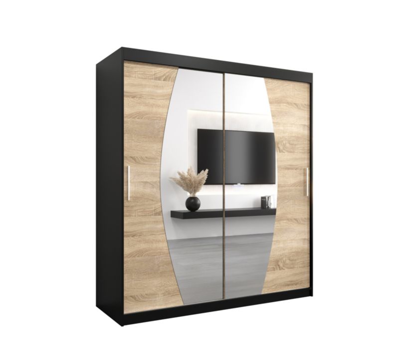 Szafa przesuwna Garderoba Abiks ELYPSE 180 czarny mat + dąb sonoma 1 szt.