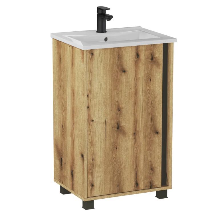 Zestaw Szafka z umywalką KROFAM FOX 49 cm dąb evoke/czarna 1 szt.