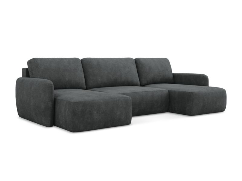 Sofa panoramiczna z funkcją spania LaMiaSofa CORLE z tkaniny szenilowej 290x148 cm ciemny szary 1 szt.