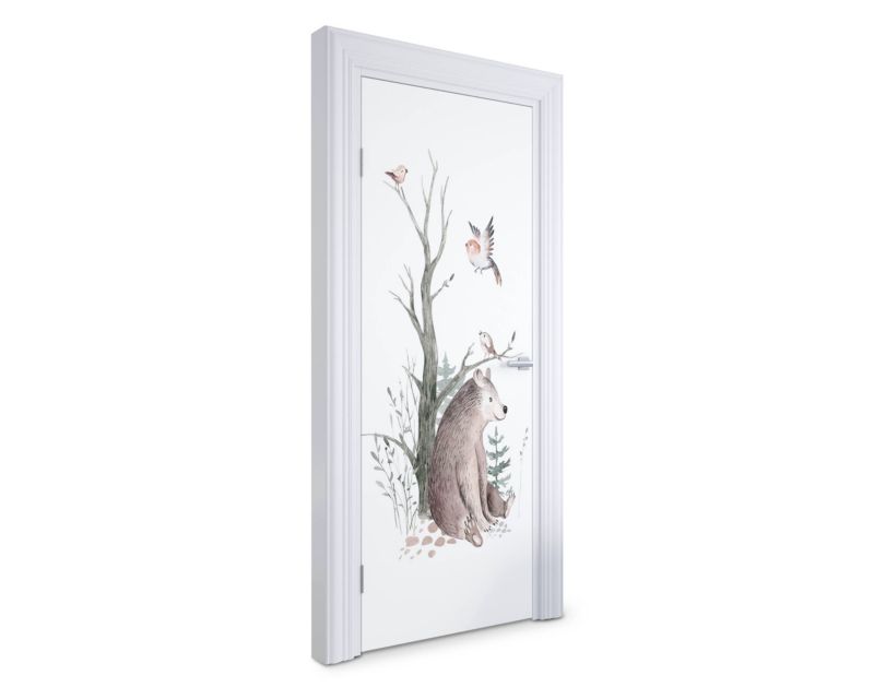 Samoprzylepna naklejka na drzwi Wallfluent 75x205 cm Niedźwiedź i ptaki 1 szt.