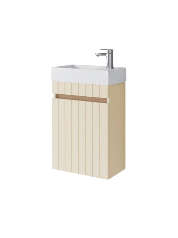 Zestaw szafka łazienkowa z umywalką ceramiczną Uptrend Miseno 40 cm, drzwi, wisząca, almond mat 1 kpl.