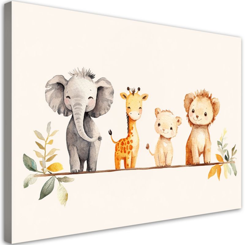Obraz do pokoju dziecka Feeby Afrykańskie kolorowe zwierzątka w beżu 100x70cm 1szt