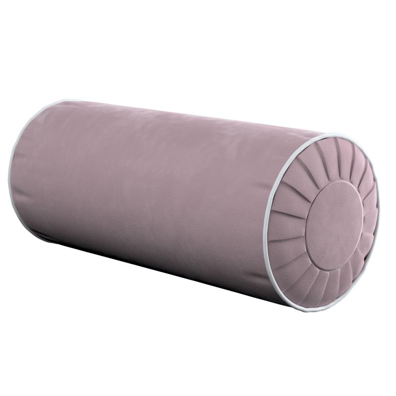 Poduszka wałek z zakładkami z lamówką Dekoria Velvet śr. 20 x 50 cm zgaszony róż 1 szt.