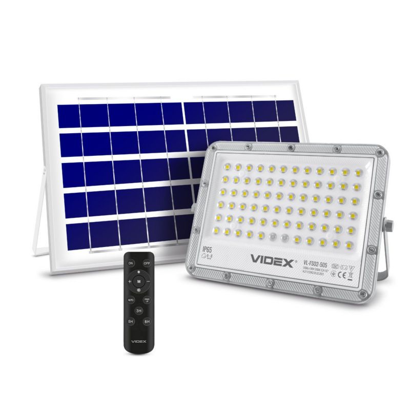 Naświetlacz solarny LED Videx szary LED 5000K 1000lm z pilotem IP65 wym: 20,7 x 16 x 2,25 cm aluminium - 1 szt.