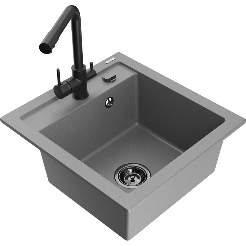 Zlewozmywak granitowy 1-komorowy Mexen Vito z baterią kuchenną Duo beżowy - 6503-69-671701-70-B 1 szt.