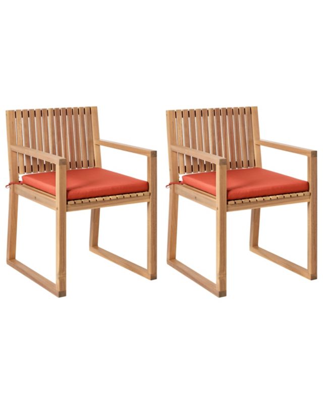 Zestaw 2 krzeseł ogrodowych z poduszkami SASSARI PREMIUM Certyfikowane drewno akacjowe Czerwony 1 par.