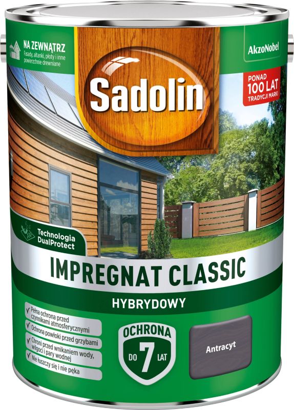 Impregnat do drewna Sadolin Hybrydowy antracyt 4,5 l