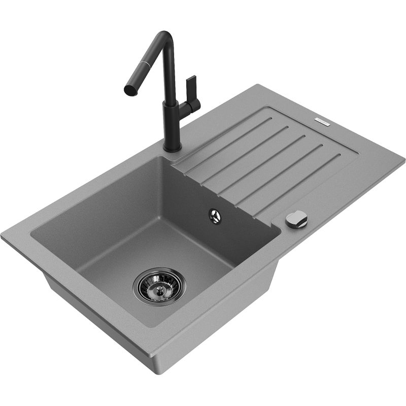 Zlewozmywak granitowy 1-komorowy Mexen Pablo z ociekaczem i baterią kuchenną Rita beżowy - 6510-69-670300-70 1 szt.