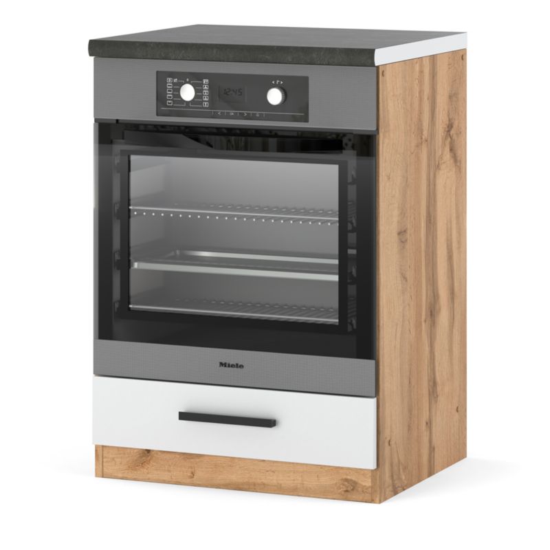 Szafka Kuchenna Hurtownia-Mebli Stojąca Do zabudowy piekarnika Blanka dolna piekarnik 60cm 60cm Dąb Wotan Biały Mat 60x47x85 cm