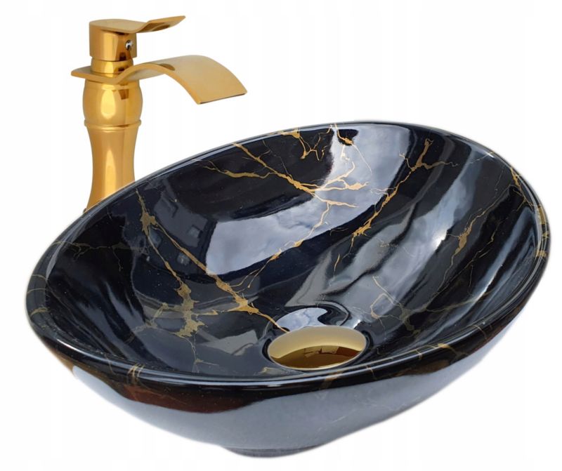 Umywalka nablatowa Estiva EBA Marmo Black Gold marmur czarna złote żyłki 41,5x34x14 cm 1 szt.