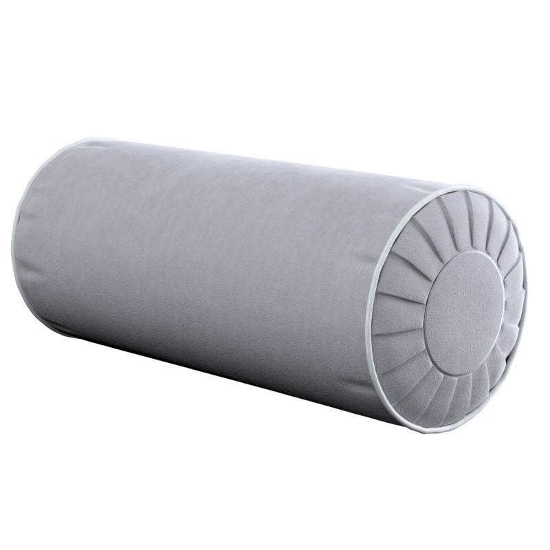 Poduszka wałek z zakładkami z lamówką Dekoria Velvet śr. 20 x 50 cm srebrzysty szary 1 szt.