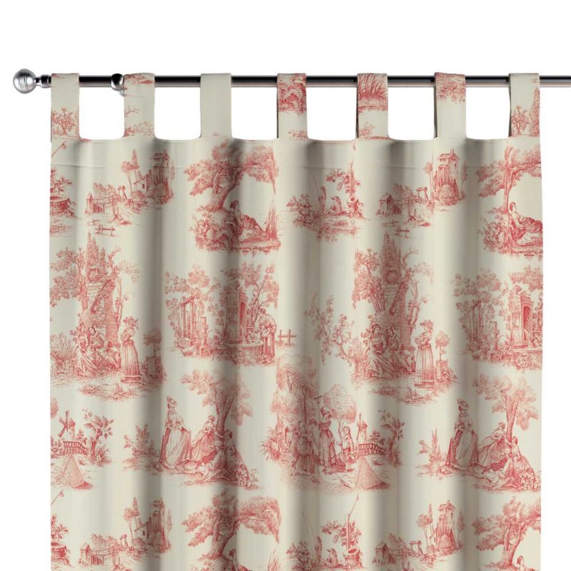 Zasłona na szelkach 1 szt. 130 x 260 cm Dekoria scenki rodzajowe w kolorze czerwonym na tle ecru 1 szt.
