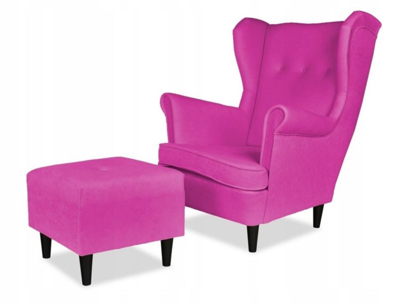 Fotel uszak do salonu z podnóżkiem Family Meble ARI malinowy 1szt