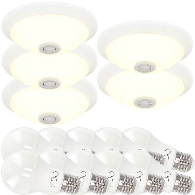 5x Plafon Horoz z czujnikiem ruchu 360 Biały E27 400.020.143 + 10x żarówka 11W 1050lm 4000K - 1 kpl