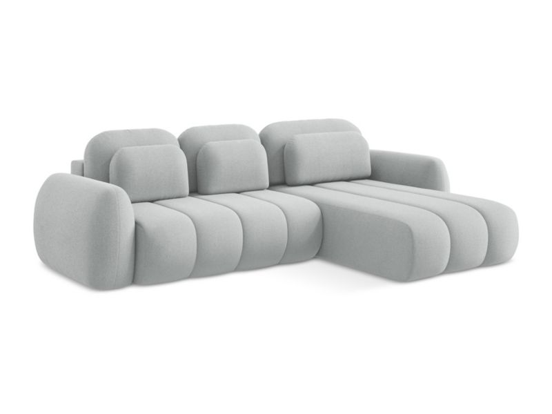 Narożnik prawostronny z funkcją spania LaMiaSofa GINOSA z tkaniny bouclé 304x190 cm jasny szary 1 szt.