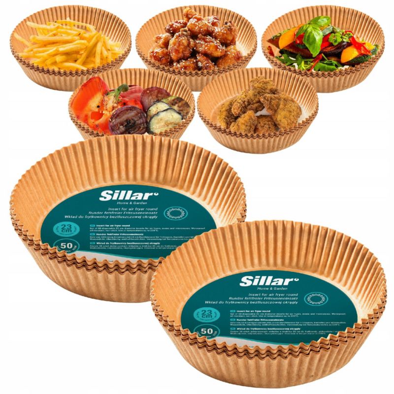 Wkład do frytkownicy beztłuszczowej, Sillar, papierowy, do pieczenia, 23cm, nieprzywierający, 100szt