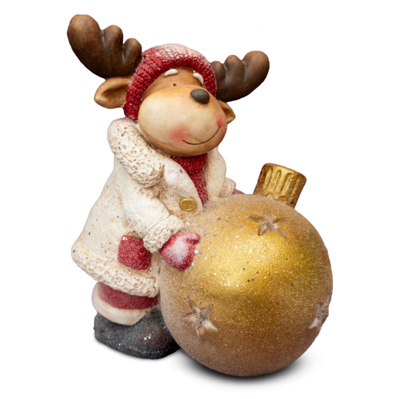 Figurka dekoracyjna renifer z bombką, Solis Decor by Aleksandra Sobota, 49 cm, 1 szt.