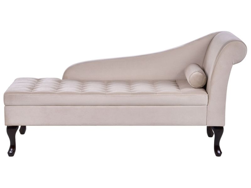 Szezlong welurowy ze schowkiem prawostronny beżowy Pessac 1 szt.