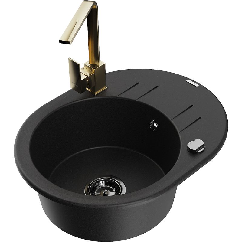 Zlewozmywak granitowy 1-komorowy Mexen Kevin z ociekaczem i baterią kuchenną Rita czarny - 6517-77-670300-50 1 szt.