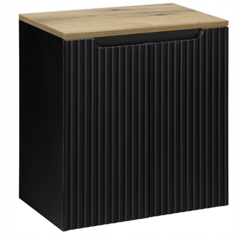 Szafka pod Umywalkę Furnidea 50 cm Wisząca z Blatem Dąb Czarna Ryflowane Fronty 2 Drzwi 1 szt.