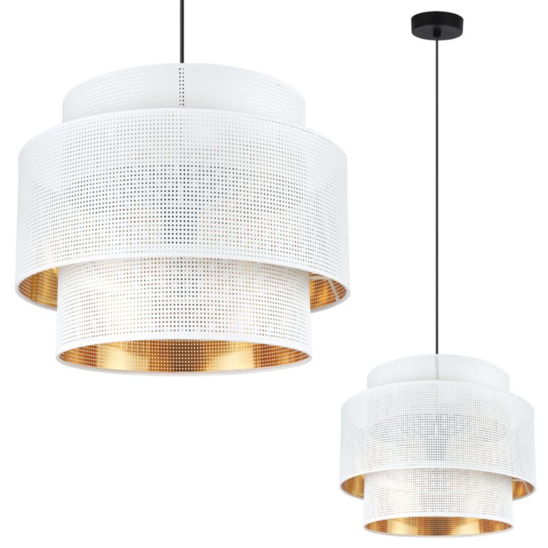 Lampa sufitowa wisząca Light Home LH Asti Trio 1x E27 60W klosz 35cm biały/złoty podstwa czarna 1szt.