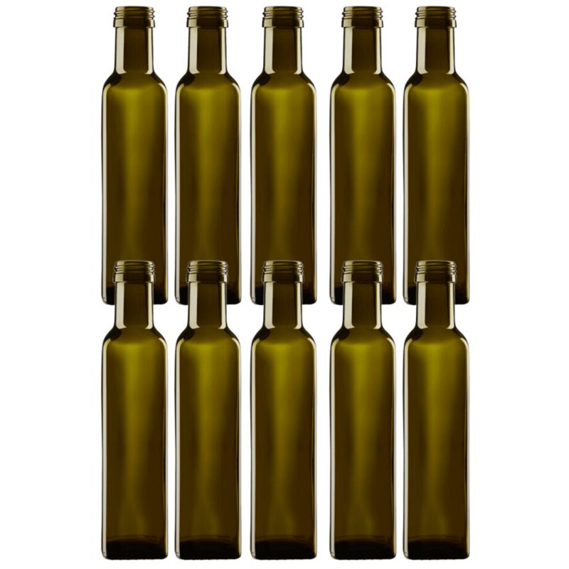 Butelki szklane MODO24 250 ml maraska kwadratowa zielona na oliwę fi 31 bez nakrętek 10 szt.