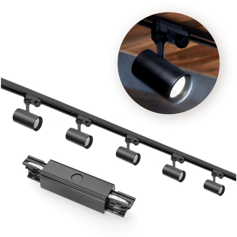 Oświetlenie szynowe 3-fazowe Kobi szyna 1m+2m, I zew., 5x Lampa, 2x zaślepka czarne 1kpl.