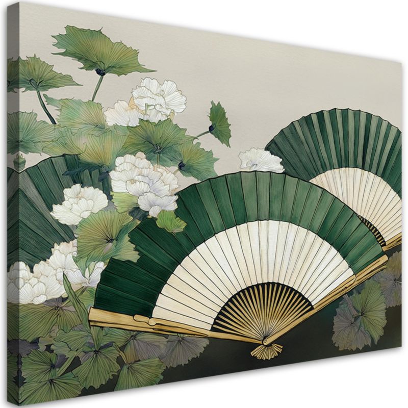 Obraz do sypialni salonu Feeby Japoński Wachlarz Zielony 90x60 cm 1szt