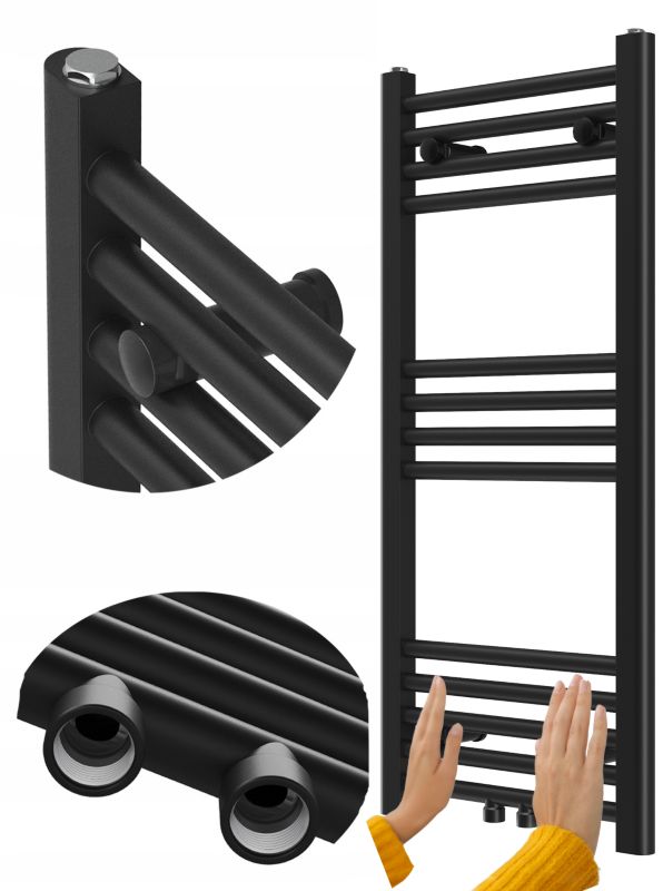 Grzejnik Łazienkowy Granitan Raven 90/40cm Czarny Kaloryfer Drabinkowy 1kpl.