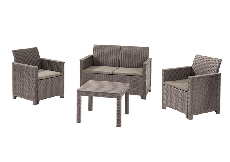 Meble ogrodowe Keter Elodie zestaw Klasyczny Stół, 2-osobowa Sofą i 2 fotele Cappucino, 1 kpl.