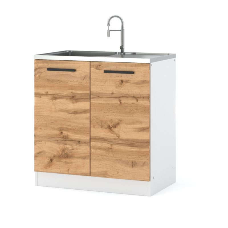 Szafka Kuchenna Hurtownia-Mebli Stojąca Pod zlewozmywak Blanka dolna D80 zlew 80cm Biały Mat Dąb Wotan 80x47x82.2 cm 1szt.