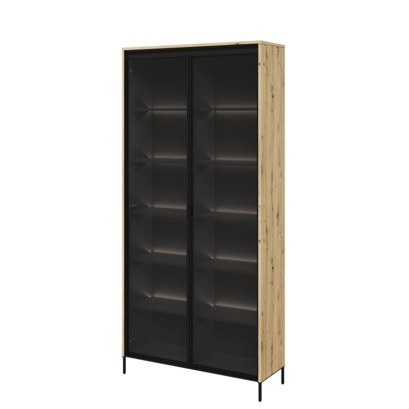 Witryna dwudrzwiowa Bettso Trend wysoka z oświetleniem LED i przeszklonym frontem dąb artisan 1szt.