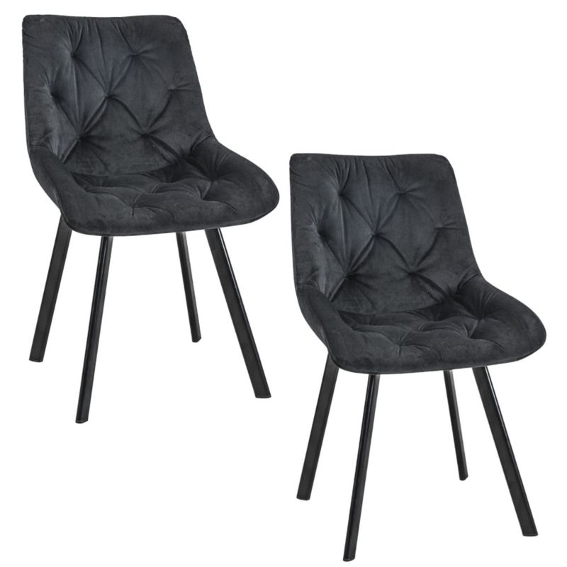 2x Krzesło tapicerowane pikowane welur SJ.33 Czarne 2 szt.