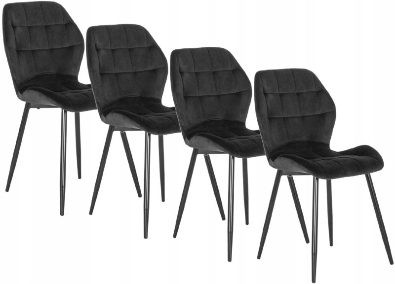 Zestaw 4x Krzesło LUCKY Czarne Mebel Elite Loft Welurowe Do Salonu 1 kpl