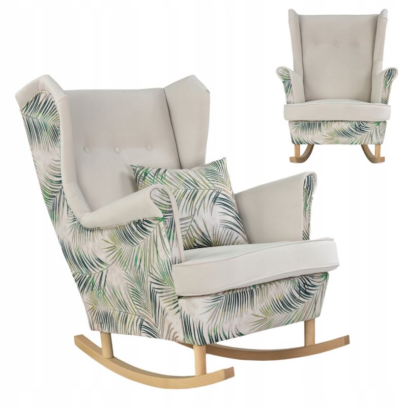 Fotel uszak do salonu bujany Family Meble Ari Print Duo beż liście 1szt