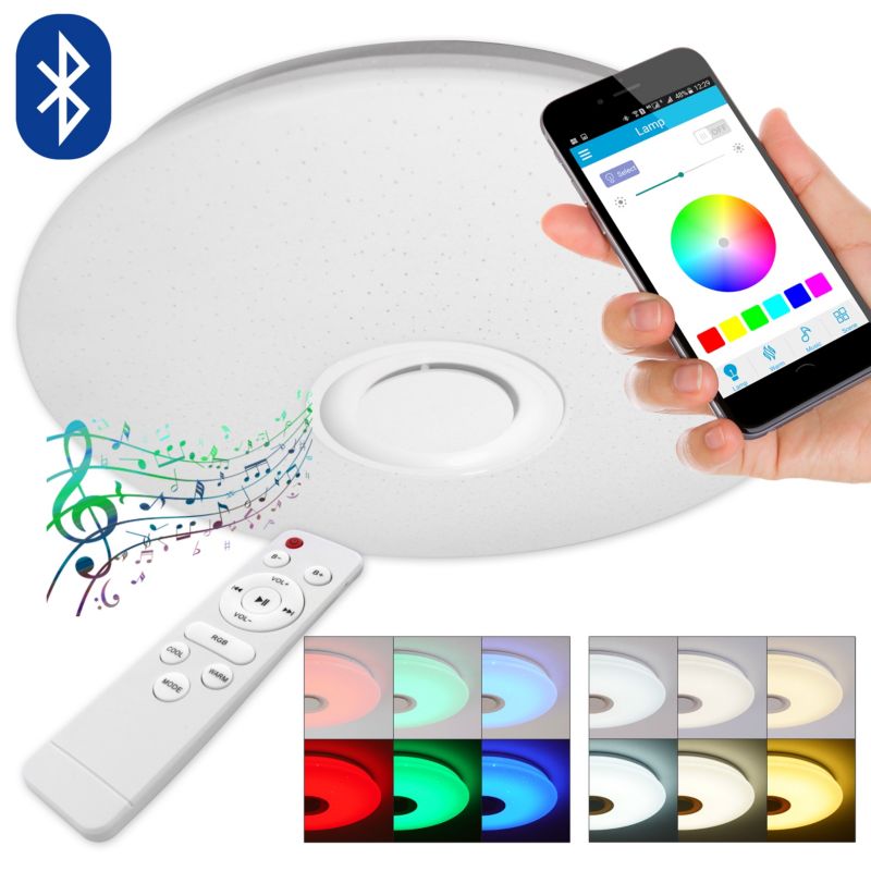 Plafon LED MasterLED Porto 50cm 72W RGBW CCT Głośnik bluetooth Pilot Aplikacja 1 szt.