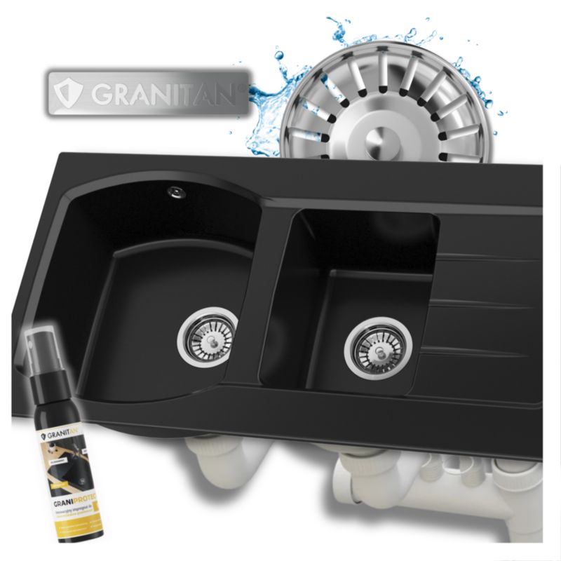 Zlewozmywak granitowy kuchenny Granitan Master 1,5 komory z syfonem 1kpl.