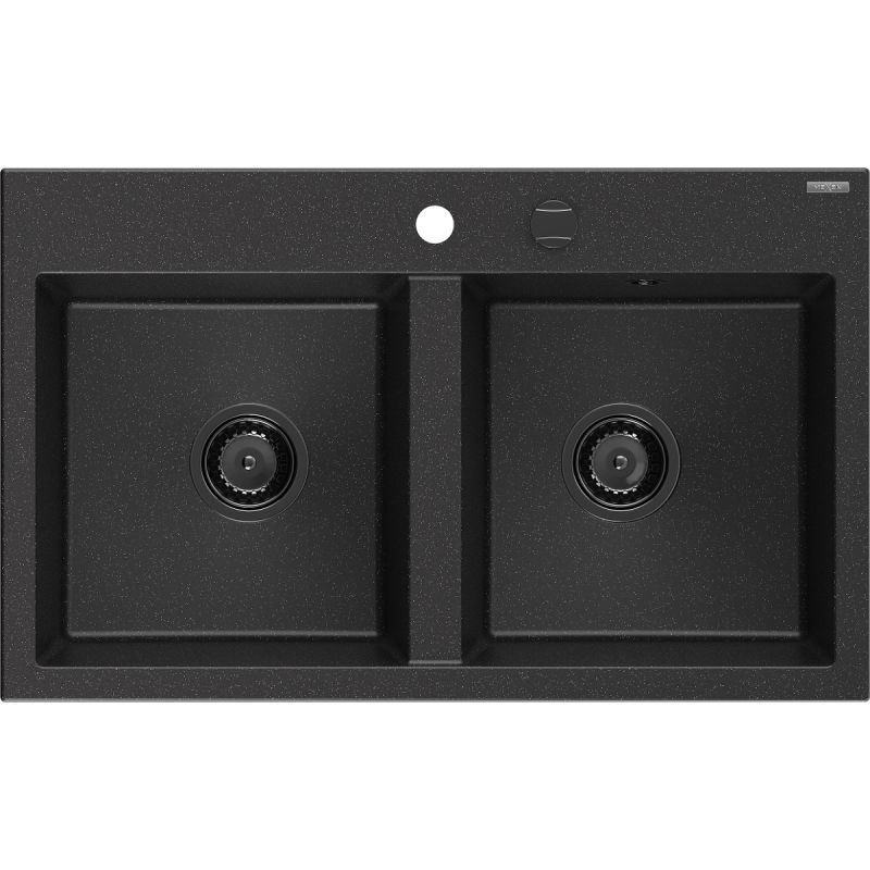 Zlewozmywak wpuszczany Mexen Hektor 2-komorowy czarny/srebrny metalik 800x480 mm - 6521802000-73-G 1 szt.
