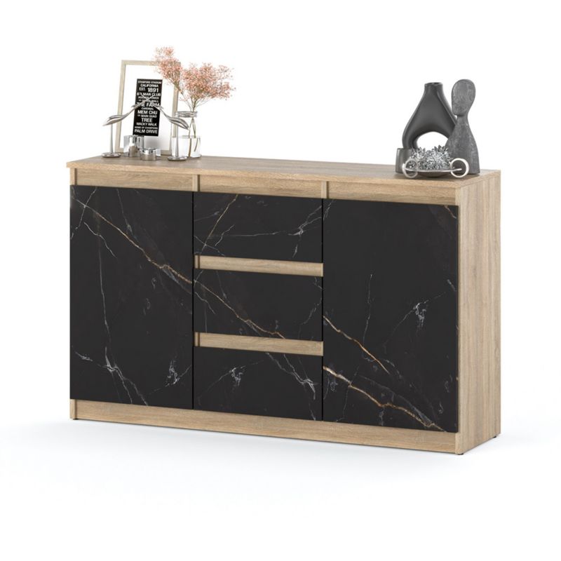 Komoda Hurtownia-Mebli Szuflady 3 Agnes 2D3SZ 120cm Dąb Sonoma San Sebastian 120x35x75 cm 1szt.