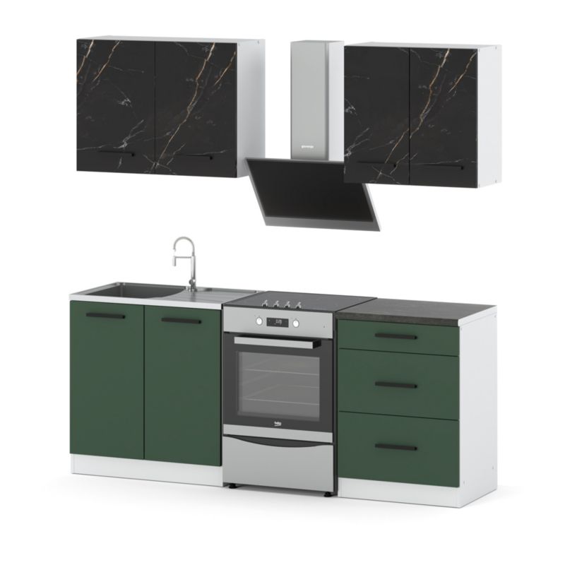 Zestaw Kuchenny Hurtownia-Mebli Z Blatem Kuchnia Mini Mokka 200cm Biały Mat San Sebastian/Butelkowa Zieleń 200x47x145 cm 1szt.