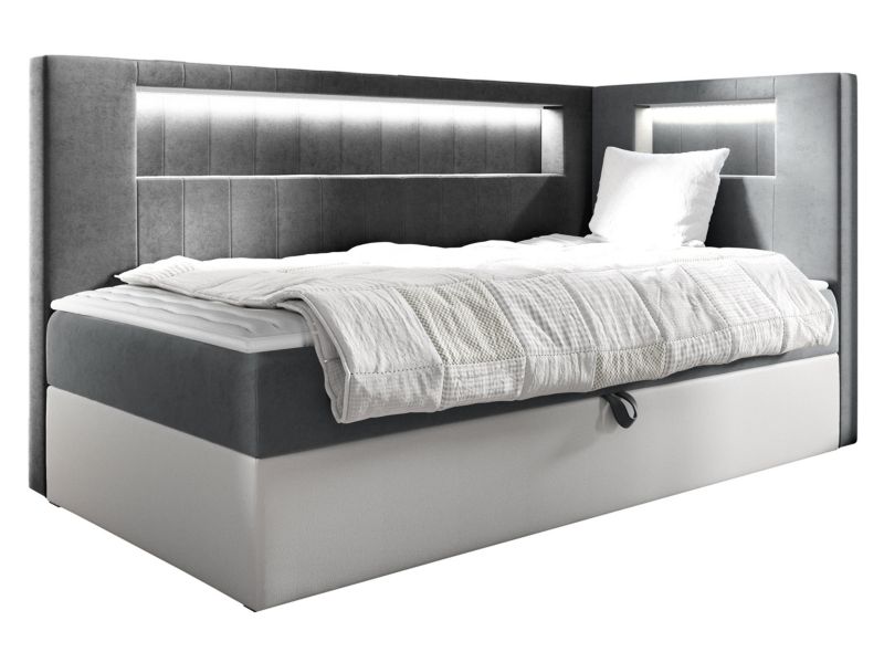 Łóżko kontynentalne MIRJAN 24 Gold Junior 3 80x200, Strona: Prawa biała ekoskóra/szary 1 szt.