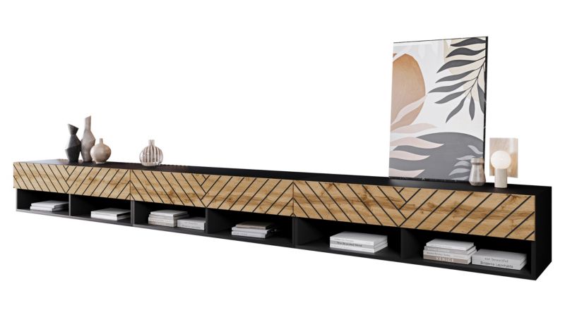 Szafka RTV MIRJAN 24 A300 MDF czarny grafit/jodełka wotan 1 szt.