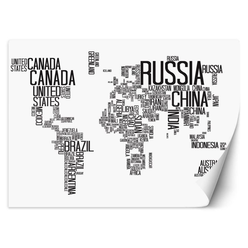 Fototapeta Feeby Mapa świata czarno białe napisy styl skandynawski 250x175 1 szt