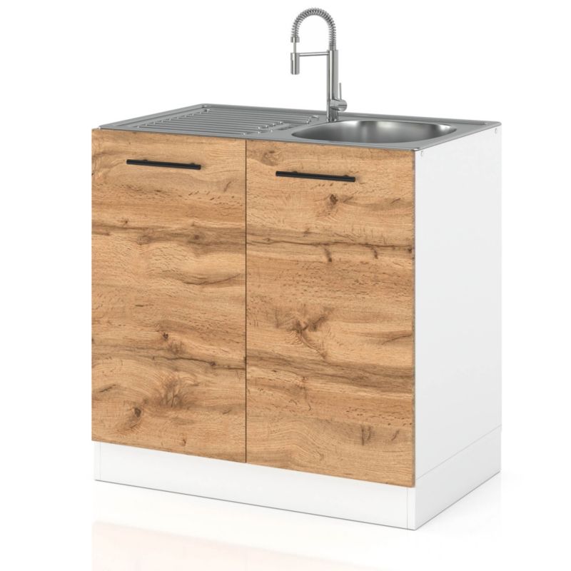 Szafka Kuchenna Hurtownia-Mebli Stojąca Pod zlewozmywak DZ80 sPremium 80cm Biały Mat Dąb Wotan 80x52x82.2 cm 1szt.