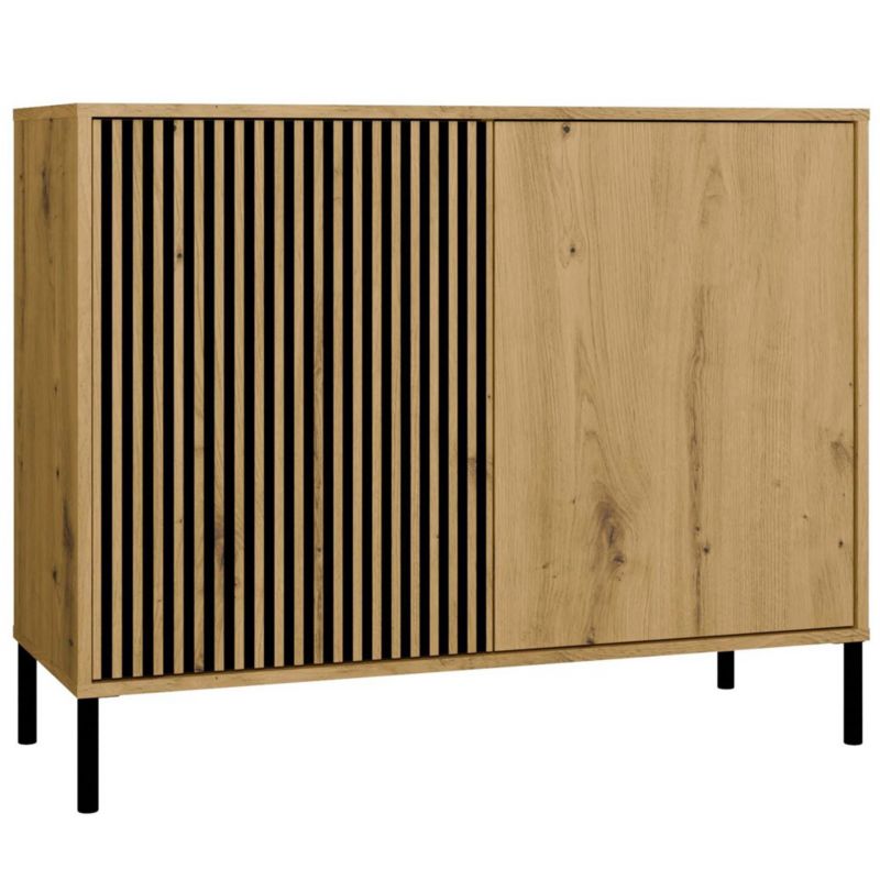 Komoda Topeshop Front Ryflowany Szafka Kamaro 2D Slim / Gładki dąb artisan lamele 40x103,5x82,5 cm 1 szt.