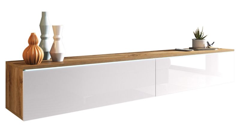 Szafka RTV MIRJAN 24 D180 z oświetleniem LED wotan/biały połysk 1 szt.