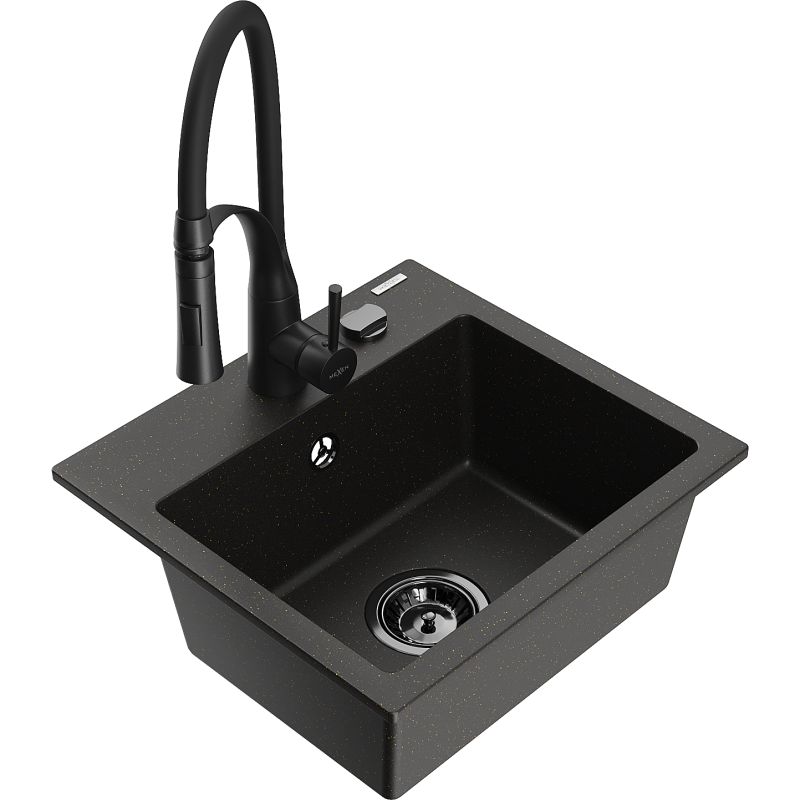 Zlewozmywak granitowy 1-komorowy Mexen Milo z baterią kuchenną Aster szary - 6505-71-73450-70-B 1 szt.