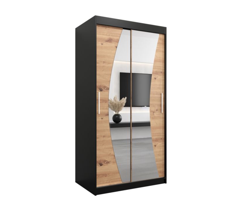 Szafa przesuwna Garderoba Abiks WAVE 100 czarny mat + dąb artisan 1 szt.
