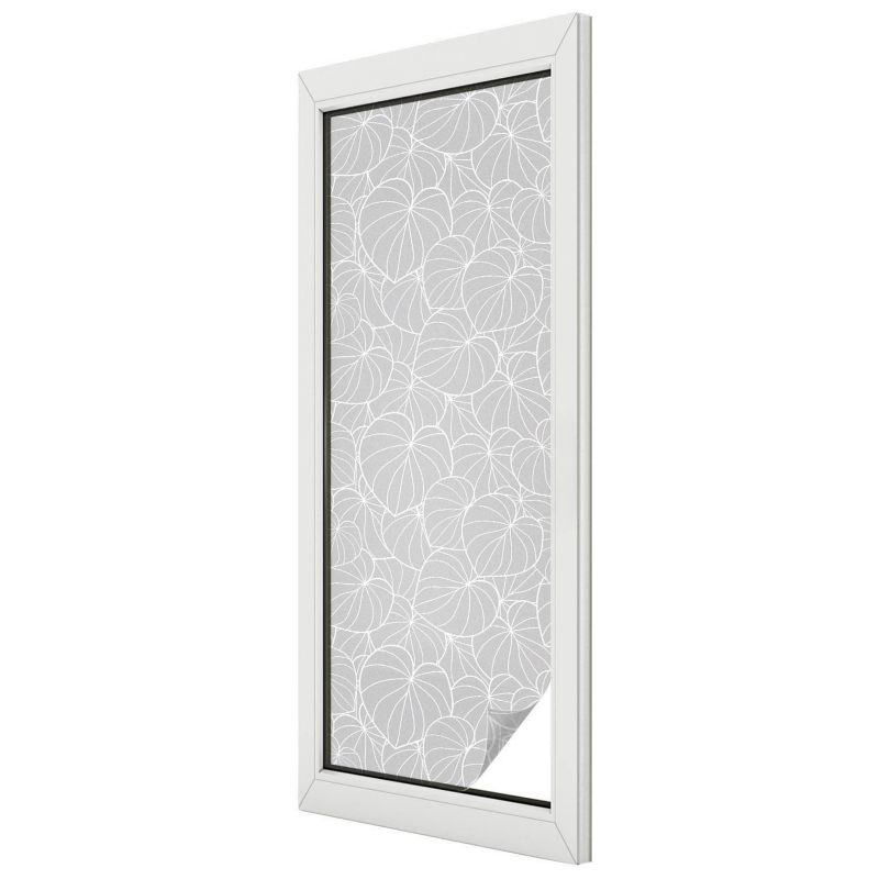 Folia Witrażowa Wallfluent 50x146 cm Naklejka na Szybę Geometryczne liście szary motyw 1 rol.