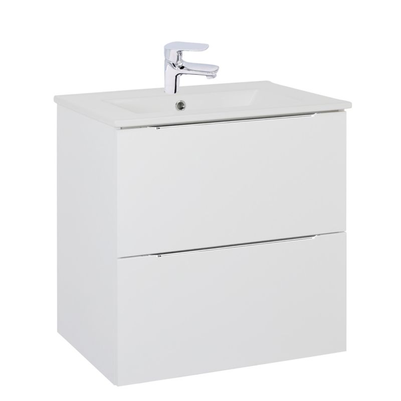 Szafka Łazienka Stamar Wisząca 600 x 457mm z Umywalką Biała MDF Połysk Szuflady Bateria 1 szt